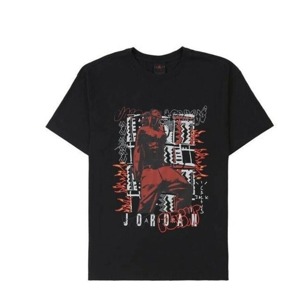 Nike Men's Black Cactus Jack by Travis Scott x Air Jordan MJ 2 T-Shirt Small